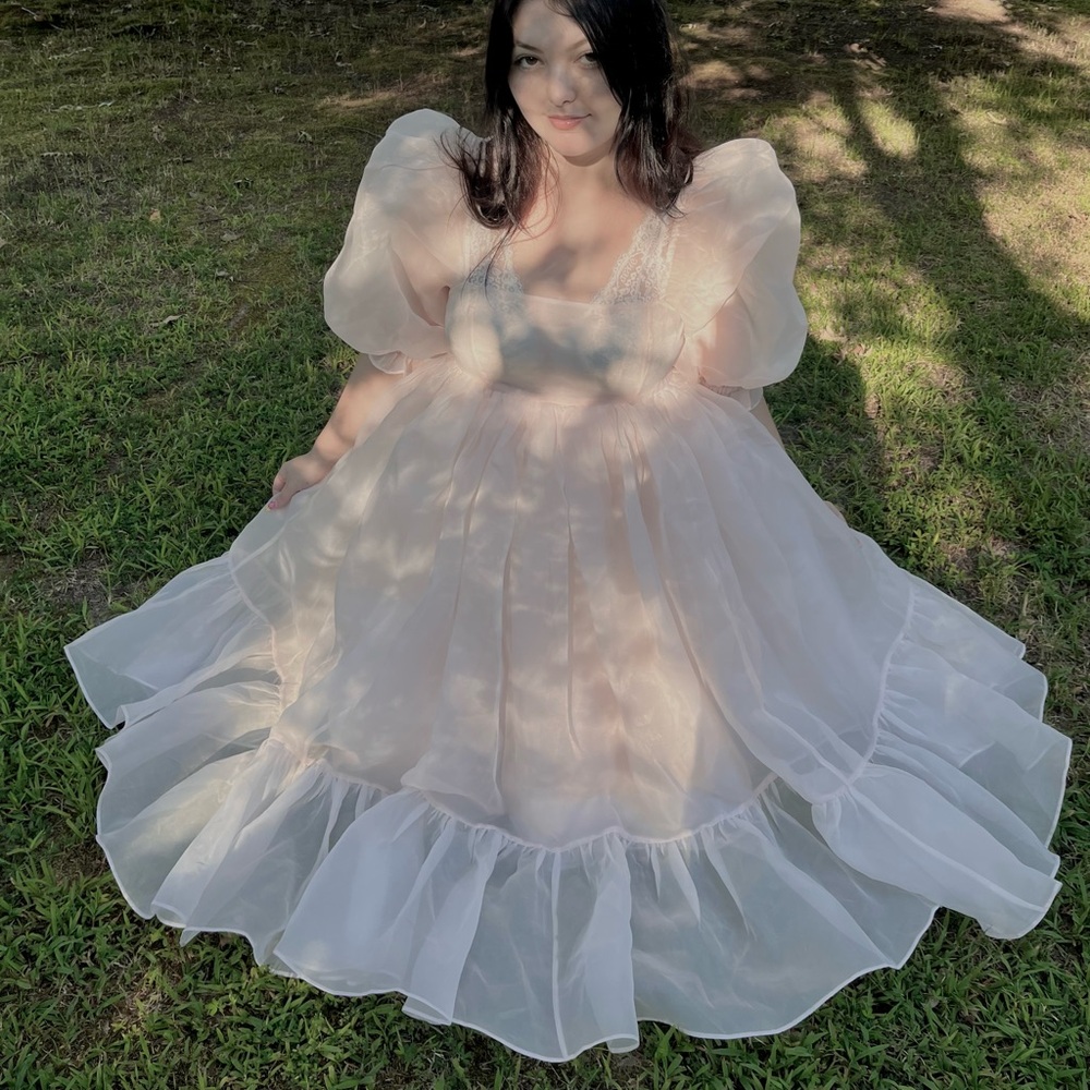 Selkie Peach French Puff Dress